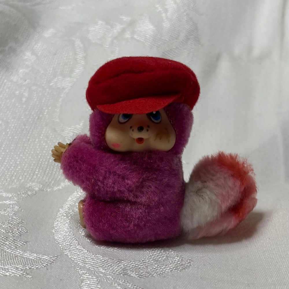 Vintage Purple Monchichi Style Clip Pencil Hugger‎ Dark Pink Red Hat 80s 3" Bell